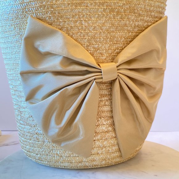 NWT CATERINA BERTINI Straw Bucket Bag with Bo and Drawstring Closure - Picture 4 of 14